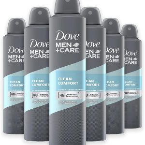 Dove Men+Care Clean Comfort Desodorante Antitranspirante 48h, Fórmula con ¼ de Crema Hidratante, Pack Ahorro 6 x 200 ml – Aerosol para Hombre, Frescura Limpia y Duradera